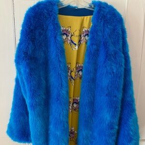 Free People Electric Blue Faux Fur Coat Medium